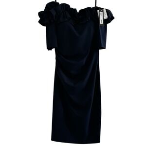 Xscape Womens Blue Ruffled Ruched Off-The-Shoulder Bodycon Dress Size 10p